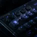 Control panel view of 8BitDo Retro 87 Keyboard featuring rotary knobs, Bluetooth options, and illuminated keys.