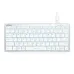 A top-down view of the white and silver A4tech FX61 Mini FStyler compact keyboard with white/blue key markings.