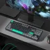 Gaming setup view of Furycube G87 Keyboard with dark gray keycaps and green Escape, Enter, and Spacebar keys.