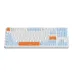 Top view of Furycube G87 Keyboard with white base, red legends, and light blue modifier keys in compact layout.