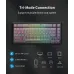 Front view of Onikuma G83 Keyboard with RGB backlighting highlighting tri-mode connection for Bluetooth, wireless, and wired use.