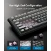 Close-up of Onikuma G83 Keyboard with removed keycaps showing pre-lubed linear switches, hot-swappable sockets, and PBT keycaps.