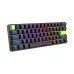Angled view of the black Royal Kludge RK C61 60% mechanical keyboard with multicolored RGB key backlighting.
