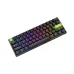 Top-down angled view of the black Royal Kludge RK C61 60% keyboard with bright, multicolored RGB key backlighting.