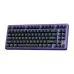 Front-facing view of the Royal Kludge RK X87 mechanical keyboard with a purple frame and blue backlighting.