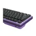 Close-up angled view of the Royal Kludge RK X87 keyboard with black keys, purple frame, and USB-C port.