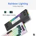 Angled view of the Zifriend AG68 Hot‑Swappable Rainbow Backlit Mechanical Keyboard highlighting its underside and lighting modes.