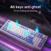 Angled desk view of the Zifriend AG98 Hot‑Swappable Rainbow Backlit Mechanical Keyboard showcasing its anti‑ghosting keys.