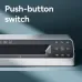 Close-up of Deli ET104 Laminating Machine control panel showing push-button switch and adjustable temperature settings.