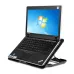 Front view of BlackCat BC16 Laptop Cooler showing five blue LED fans in X pattern under metal mesh surface.