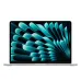 MacBook Air 13 M4 in silver with vibrant abstract teal display, shown with official warranty badge below the laptop