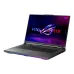 ASUS ROG Strix G16 G614PP Laptop open with vivid ROG Strix logo display, RGB keyboard, and numeric touchpad overlay.