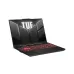 Angled view of the black ASUS TUF Gaming A16 FA607NUG laptop, open with a red-backlit keyboard.