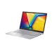 Front view of Asus VivoBook 14 A1404VA Laptop with vivid gradient screen, stylized V graphic, and slim silver profile.