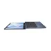 Front view of Asus VivoBook 14 A1404VA Laptop opened flat at 180° hinge showing slim metallic blue design & numeric touchpad.