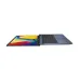 Front view of Asus VivoBook 15 A1504VA Laptop opened flat at 180° hinge showing slim metallic blue design & numeric touchpad.