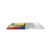 Front view of Asus VivoBook 15 X1504VA Laptop with screen laid flat at 180 degrees displaying colorful geometric wallpaper.