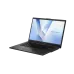 Angled view of ASUS Vivobook Go 14 EB595W Laptop with open screen and black keyboard, emphasizing its thin, modern build.