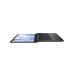 Side view of ASUS Vivobook Go 14 EB595W Laptop opened flat to 180°, highlighting its flexible hinge and slim profile.