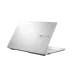 Rear angle of ASUS Vivobook Go 14 L1404FA Laptop partially open, showcasing metallic finish and red-accented corners.