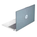 Rear-left angled view of HP 15-fc0618AU Laptop showing silver lid with metallic HP logo and partial keyboard.