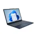 Angled open view of Lenovo IdeaPad Slim 3 15ARP10 Laptop showing Windows 11 screen, touchpad, and dark blue keyboard.