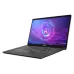 Angled front view of MSI Modern A15 AI F2HMG Laptop showing glowing AI graphic and slim black keyboard.