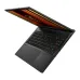 Top angled view of the MSI Stealth A16 AI+ A3XWJG gaming laptop partly closed, showing its backlit keyboard.