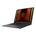 Angled front-left view of the MSI Stealth A16 AI+ A3XWJG gaming laptop with its open screen and glowing red display.