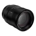 Angled view of the black Viltrox AF 85mm f/1.4 Pro FE full-frame camera lens.