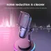 Studio view of Onikuma M730 Microphone with pop filter and soundwave graphics highlighting noise reduction clarity.