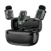Top‑down view of the WiWU Wi‑WM008 Dual Wireless Lavalier Microphone with two transmitters docked in an open charging case.