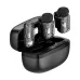 Angled close‑up of the WiWU Wi‑WM008 Dual Wireless Lavalier Microphone showing dual mics and receiver inside the case.