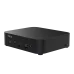 Front view of ASUS NUC 14 Essential Mini PC showing USB-C, USB-A ports, audio jack, and power button on matte black chassis.