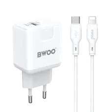 BWOO BO-CDA157C-L 20W 2 Port Fast Charger Adapter With Cable