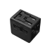 Angled view of the black BWOO BO-UC06 universal travel adapter with the two-prong Europe plug extended.