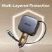Usage view of UGREEN EC603 90W Car Charger with Retractable Cable #55909B showing retractable cable and protection features
