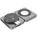 Dark gray Verbatim WCDQi201 3-in-1 charger with Qi2 and watch pads unfolded.