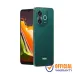 Front and rear view of Helio 15 showing vibrant display, dual rear cameras, and earth green textured back.