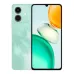 Front and rear view of the mint green Honor Play10 smartphone with a feathered texture and dual cameras.