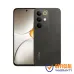 A front and rear view of the dark grey Realme C85 smartphone, showing the display and triple camera system with a yellow accent ring.