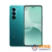 A front and rear view of the green Realme P4x 5G smartphone, showing the triple vertical camera system and display.