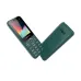 Green Symphony D44 feature phone lying diagonally, showing its keypad and screen, next to its back cover.