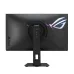 Rear view of ASUS ROG Strix XG27ACMEG Monitor with RGB-lit ROG logo and angular black stand design.