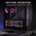 Side panel integration view of CORSAIR XENEON EDGE Touchscreen displaying real-time system stats in RGB-lit case.