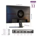 Rear view of GEESUU BlazeWheel MG270L2Q Monitor with dimensions, tilt adjustment, labeled ports including HDMI, DP, and audio.