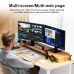 Dual-monitor setup with GEESUU CloudWing MV238L2F Monitor showing video editing and communication apps for multitasking.