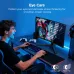 Gaming desk view of KOORUI 27E6QCA Monitor showing red motorcycle scene with low blue light features.