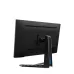 Back of Lenovo Legion monitor showing the logo, VESA mounting plate, and a geometric stand with a textured honeycomb finish and blue accent.