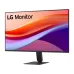 A front-angled view of the black LG 24U411A-B monitor displaying a colorful abstract wave image.